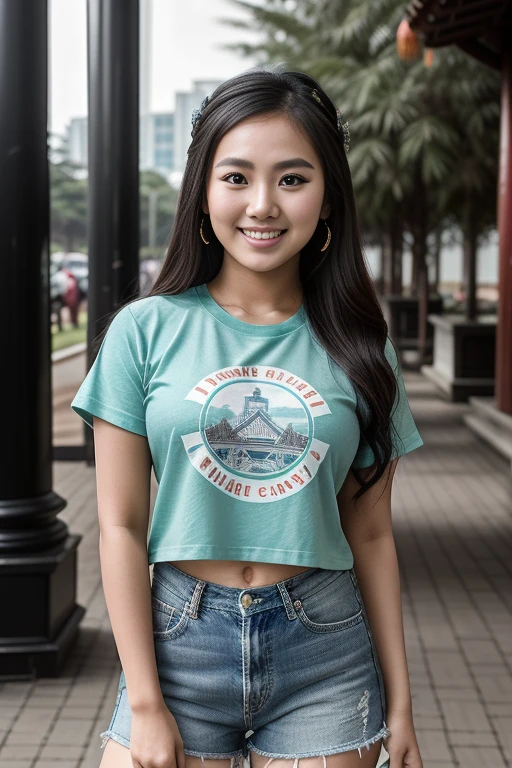 8k, highest quality, ultra details, Chinese-Indonesian campus idol named Evelyn, active in student organizations, leading and empowering her peers to create a positive impact.