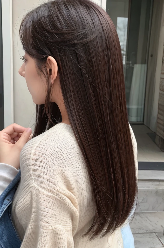 A woman with beautiful hair、Only hair、Back view、photograph、high resolution、straight、long hair