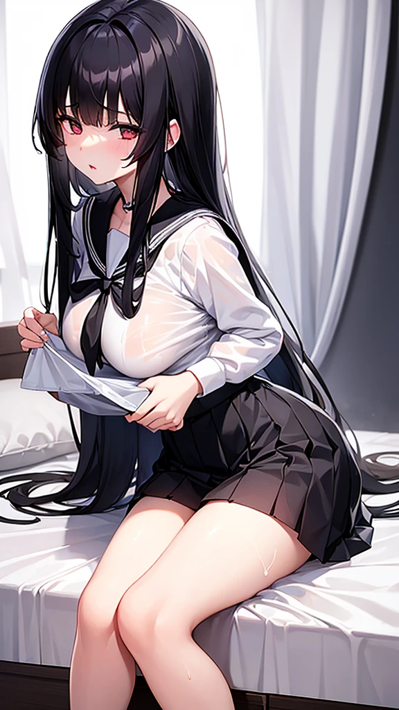 JK Long Black Hair She is wearing a small, semi-transparent sailor uniform that is wet with semen. 18-year-old Big Breasts On the bed Sleep nsfw sex drugs ejaculation Semen from the female genitals Semen flows No resistance Breast milk Urine skirt A lot of penises