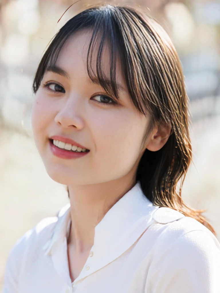 raw photo, 1girl, cute face, beautiful face, medium breast, collared blouse, White blouse, light smile, Upper body, detailed skin, pore, simple background, photorealistic, anatomically correct, masterpiece, best quality, UHD
