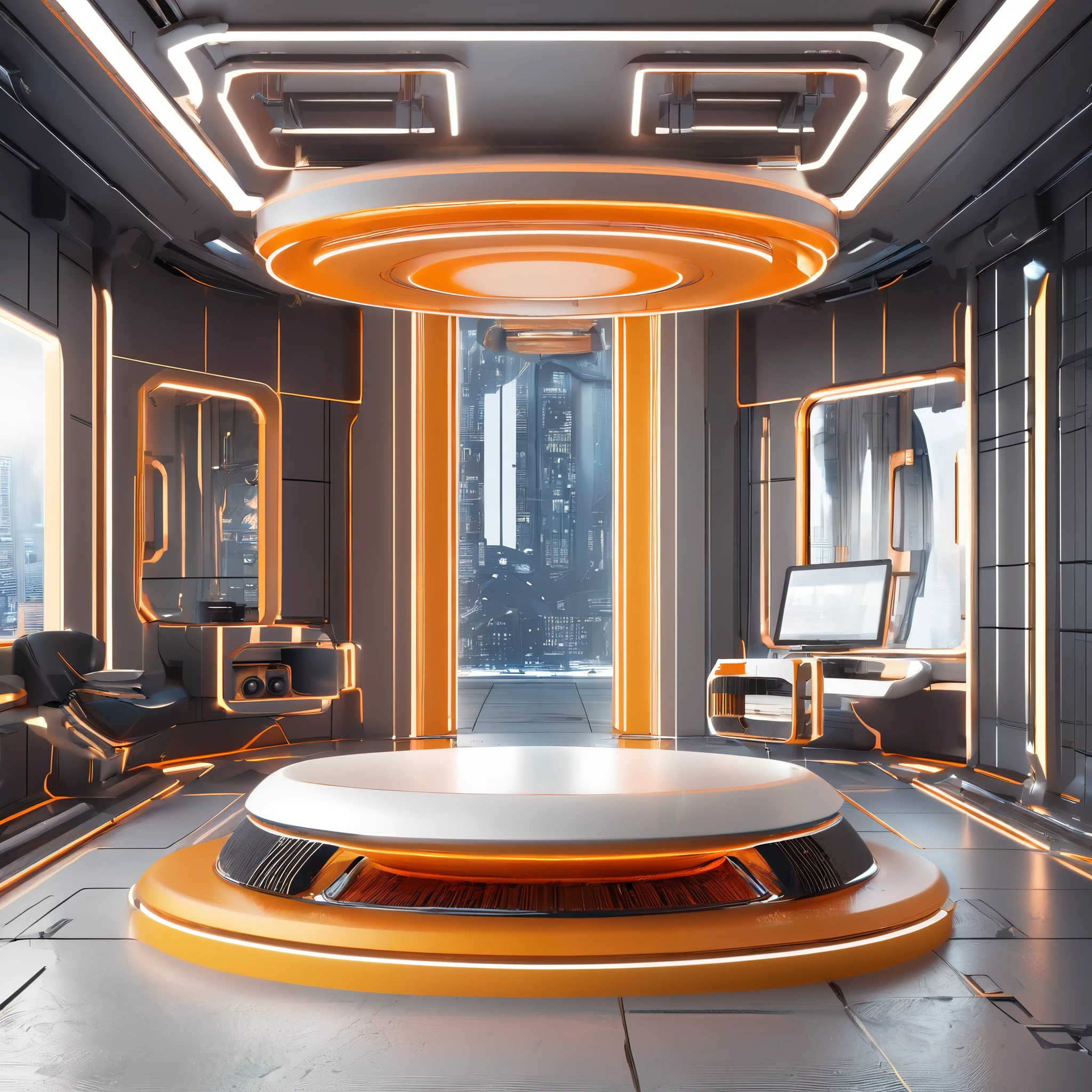 Ultra HD，Interior scene，unmanned，Simple design，Cyberpunk，The picture consists of only simple geometric shapes，Reduce unnecessary lines，Applicable to 3C products