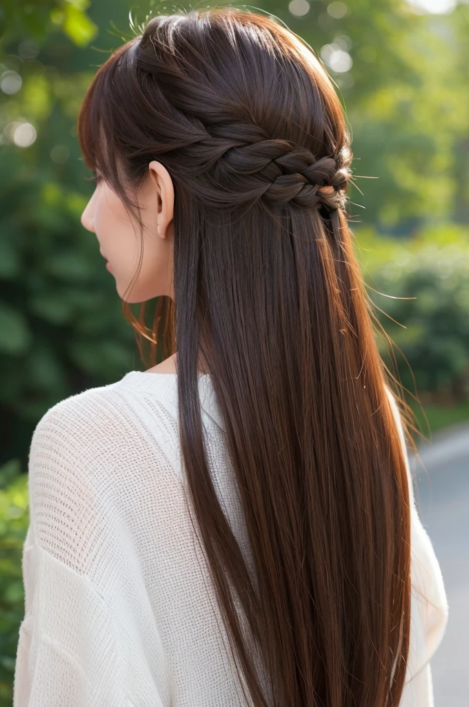 A woman with beautiful hair、Only hair、Back view、photograph、high resolution、straight、long hair、natural