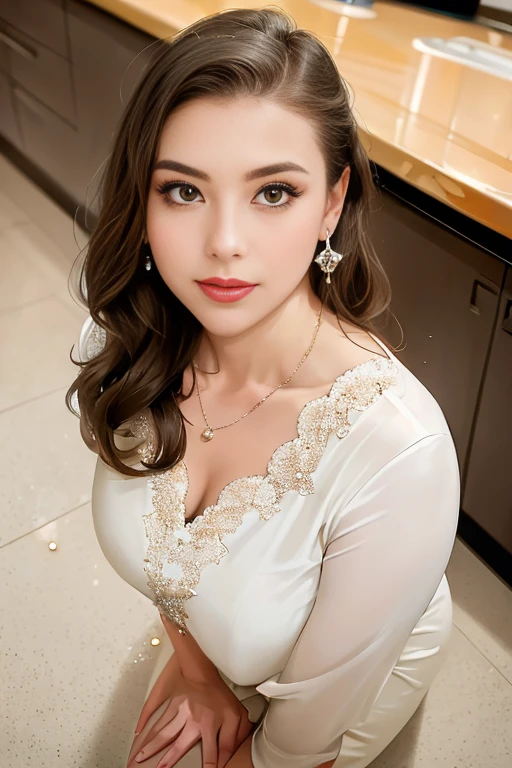 (From directly above, Bird's eye view), An attractive female teacher kneels gracefully on the floor, Her eyes are fixed on the camera. She exudes confidence and elegance, Every aspect of her appearance was carefully designed.. Her face is painted with perfect makeup - mascara, Eyeliner, And the eye-catching eyeshadow that accentuates her stunning gaze. long, Fluttering lashes add a touch of glamour.
(())
She wears sparkling and elegant earrings on her ears, With her stylish hairstyle, This is carefully planned,To show her beauty. The teacher's attire exudes professionalism and sophistication, While still maintaining a hint of charm. She is wearing a lace top and pencil skirt, Perfect for her role as an educator.
This scene takes place on the smooth floor, Polished toilet tiles, Contrast this charismatic teacher with her surroundings. Despite the special geographical location, Her presence exudes confidence and authority. From this Bird's eye view, She appears like a beacon of knowledge, Ready to impart wisdom and inspire her students with her undeniable grace and beauty. Beautiful and delicate nose, Beautiful and delicate thighs, (Beautiful and delicate eyes),(((Full and soft breasts,)))(((Huge breasts))) (((Cleavage))) (Perfect curvy figure), Wide hips perfect body proportions, (Looking at the audience)