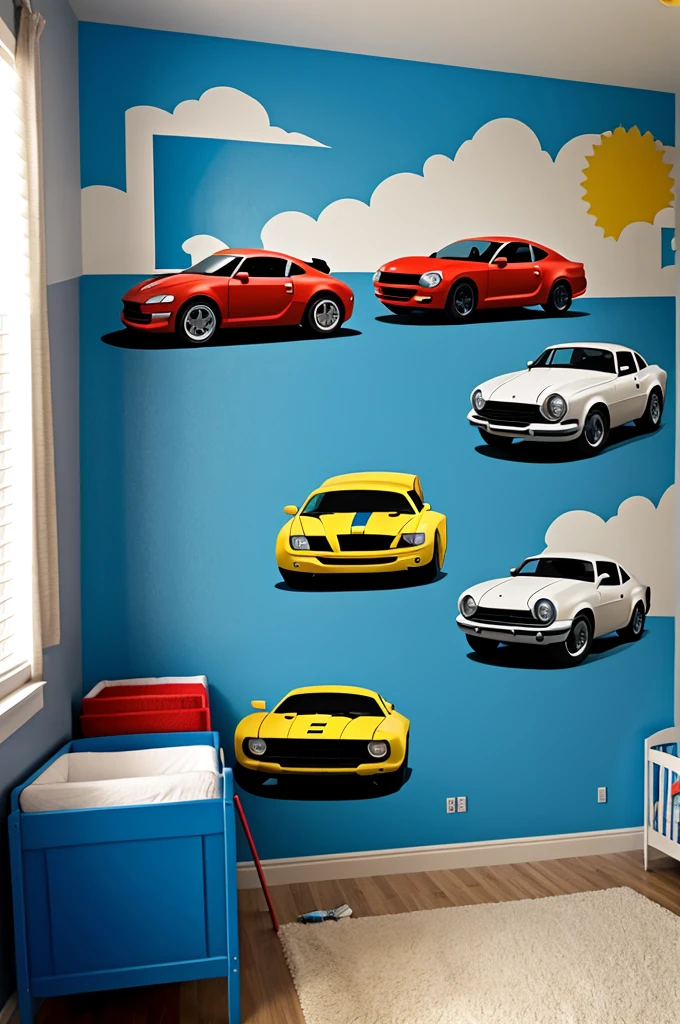 Wall painting for an automotive themed neat nursery class