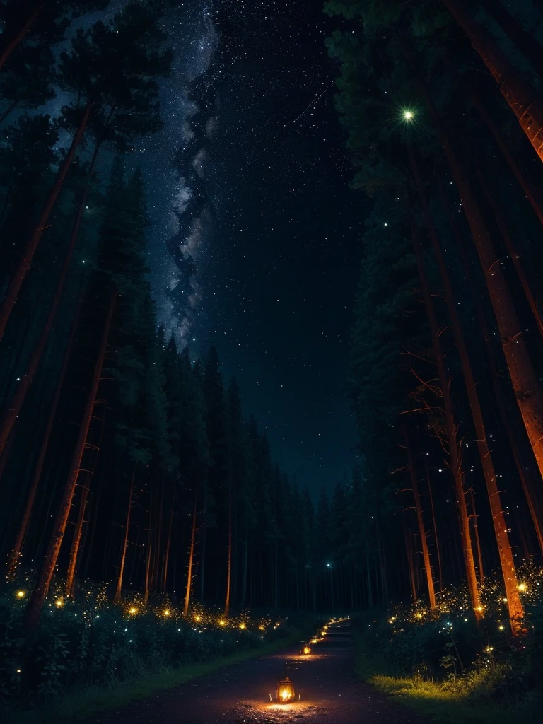fireflies flying in the night sky above a forest path, fireflies and sparkling wisps, magical forest with fireflies, glowing fireflies, fireflies!!!!, firefly forest at night, fireflies!!, cozy night fireflies, fireflies around, fireflies glowing, fireflies flying in the forest, fireflies flying around, fireflies