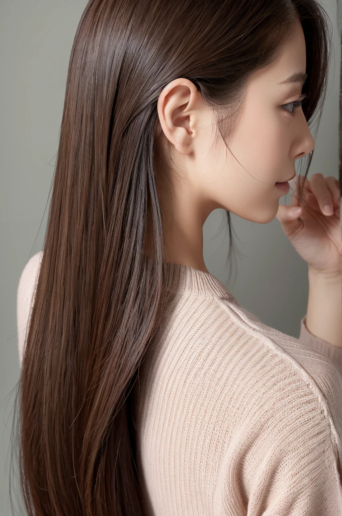 Cute Japanese girl,(masterpiece, best quality:1.2), photorealistic, realistic, 1girl, very long hair,(Knee-length hair),some long hair covers the breasts and stomach,((super gigantic breast:1.4), detail skin, natural breast skin,stomach and breast covered by Hair,, longhair tiil ground,full hair on ground, front body covered by hair,(((very thick hair))),(straight hair),(((the entire ground was covered in long hair))), ((huge hair Bun)),((the size of the Bun is 5 times the size of her head)), ,(pose looking back over shoulder), happy face ,((wear fishnet body suit)),on dessert,rose flower, mountain view,hard lightning from sunlight , straight hair, very thick hair