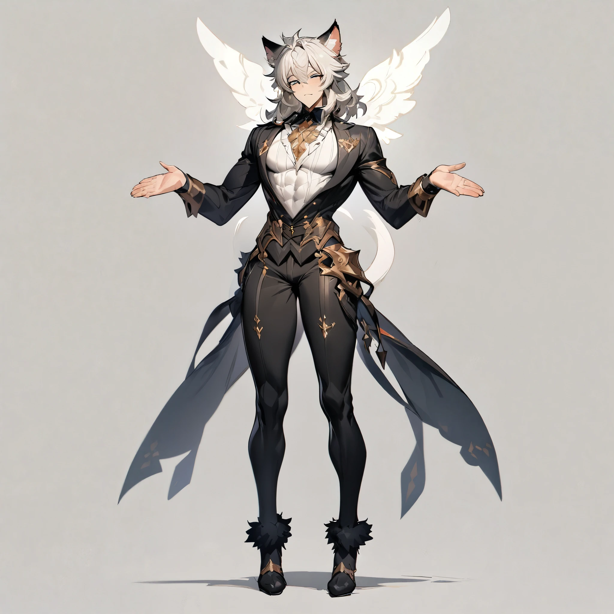 ASCII (centaur:1.4), (masterpiece, best quality:1.4), white tomboy hair, (young perfect face:1.4), (small_breasts:1.3), (slender slim body:1.3), (small waist:1.3), (perfect black eyes:1.2), full body, ((steampunk)), nun outfit, knight, ((godlike)), ((gears)), pointy feet, navy fur, blue white patterns, <lora:wolong_v1-000012:0.4>, blank background, goth, badass