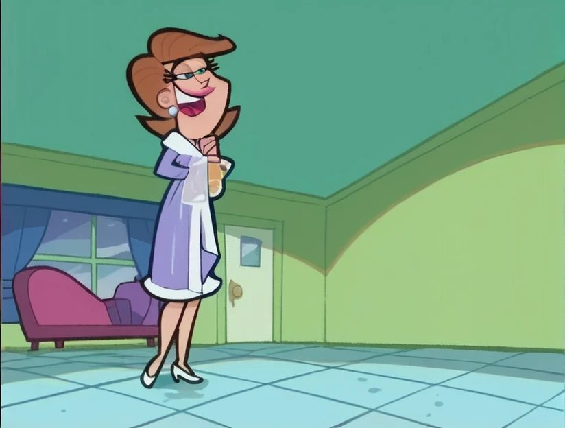 Mrs Turner wearing purple nude long sleeve transparent plastic sheer Nightgown on for her naked body four penises Peeing on basement floor.