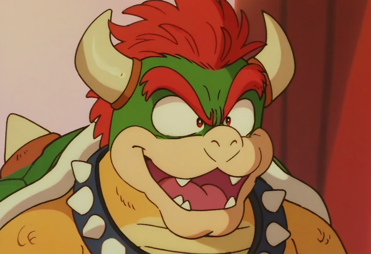 anime screencap,drgbls1, solo, Bowser, male,score_9, score_8_up, score_7_up, score_6_up.castle, upper body,evil smile,