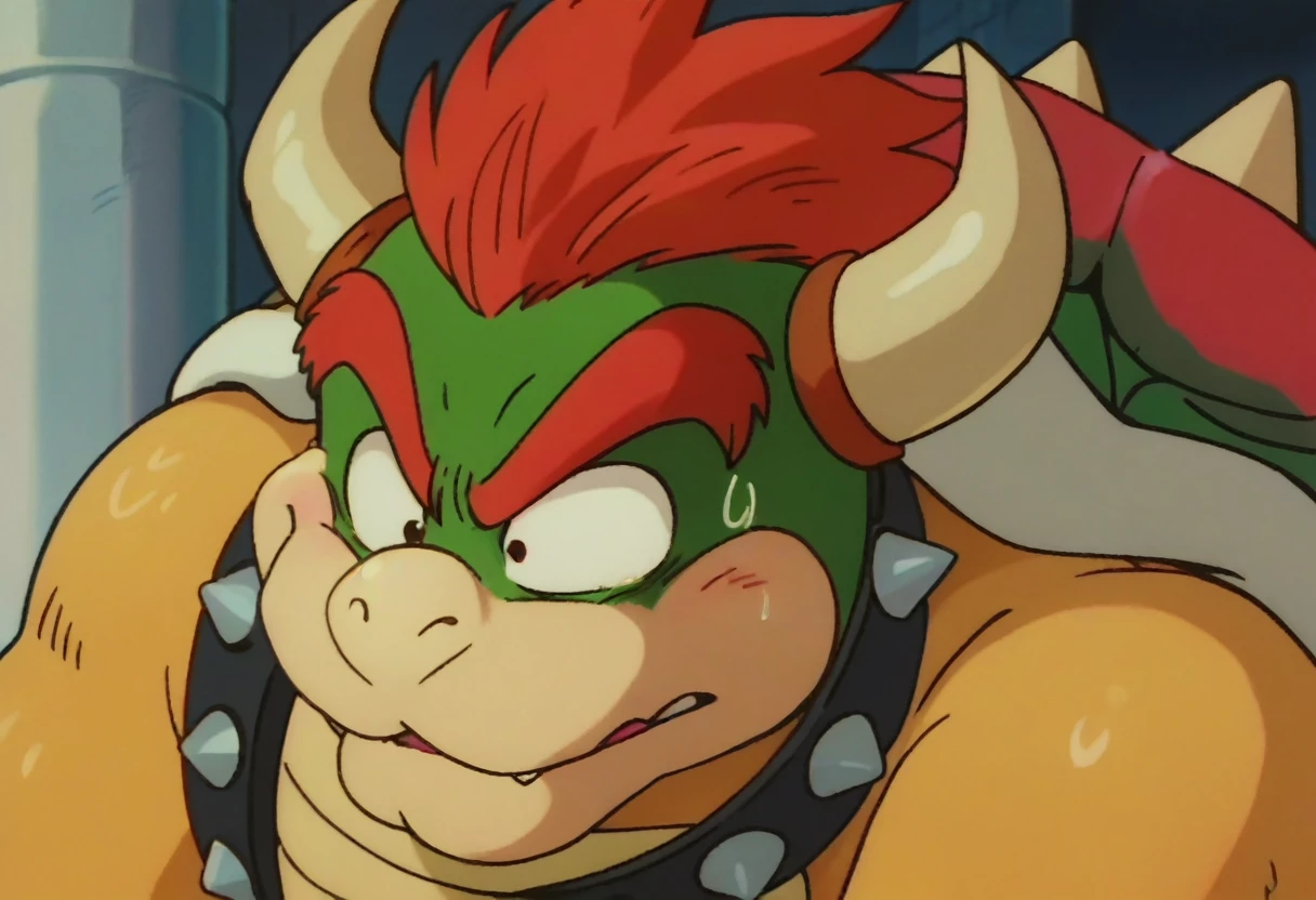 anime screencap,drgbls1, solo, Bowser, male,score_9, score_8_up, score_7_up, score_6_up.castle, upper body,shy