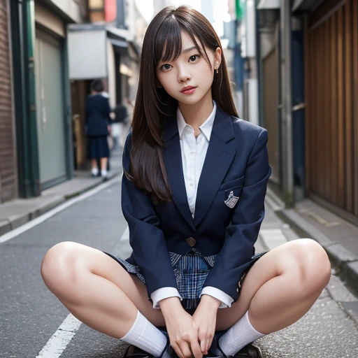 arafed asian woman in a school uniform sitting on the ground, Cute Schoolgirl, a hyperrealistic schoolgirl, of a schoolgirl posing, Japan school uniform, School Girl, japanese girl school uniform, a hyperrealistic schoolgirl, Young Pretty Gravure Idol, Seifuku, Realistic Young Gravure Idol, wearing japanese school uniform, beautiful anime high school girl