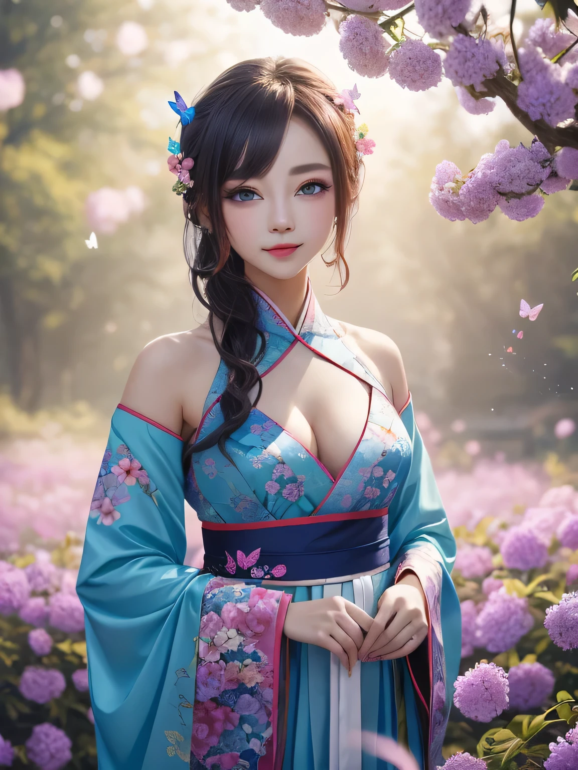 (masutepiece, of the highest quality, Best Quality, Official art, Beautiful and aesthetic:1.2), (1girl in:1.3), flat chest, Extremely detailed,(Fractal Art:1.1),(Colorful:1.1)(Flowers:1.3),highest details,(Dynamic Pose), (greybackground:1.3), (Chinese Traditional Cloth:1.2), (Shiny skin), (Many colors:1.4), ,(earrings:1.1),