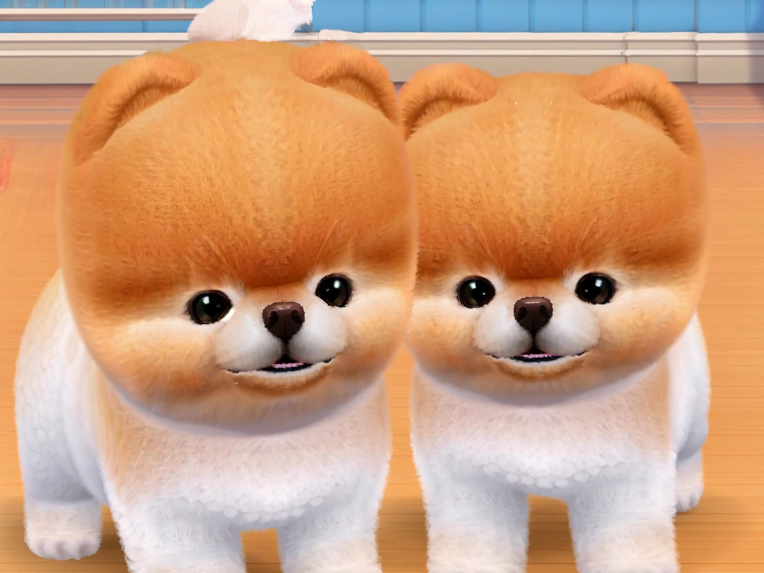 A fluffy little Pomeranian，Fine fluff，Extremely fine hair，best quality，masterpiece，（Soft colors：1.2）