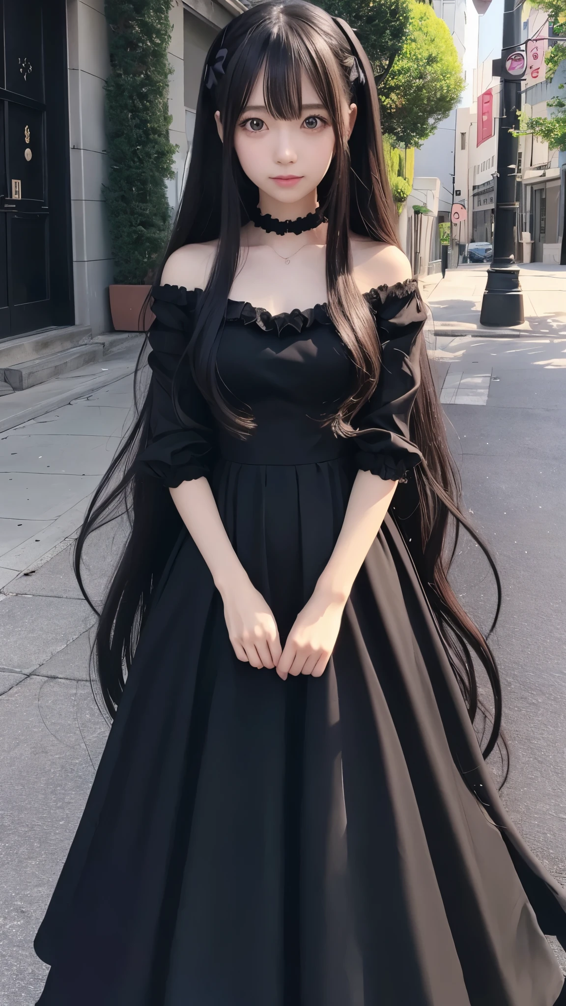 Anime Girls with long hair and a black dress posing for a picture, sayori, Cute girl anime visuals, Anime Moe Art Style, Lori, Anime Girls weaAlsog a black dress, pretty Anime Girls, (Anime Girls), cute Anime Girls, Cute anime waifu in a nice dress, attractive Anime Girls, beautiful Anime Girls, Also, Smooth anime CG art