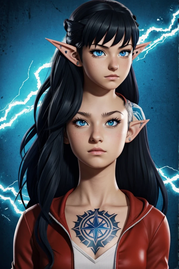 Oc de my hero Academia: teenage woman, black hair and blue eyes, pointy ears like an elf and has tattoos on his neck.
Quirk: ice, fire and shadow