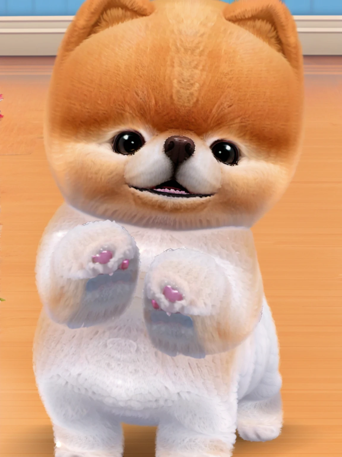 A fluffy little Pomeranian,Fine fluff,Extremely fine hair,best quality,masterpiece,(Soft colors:1.2)
