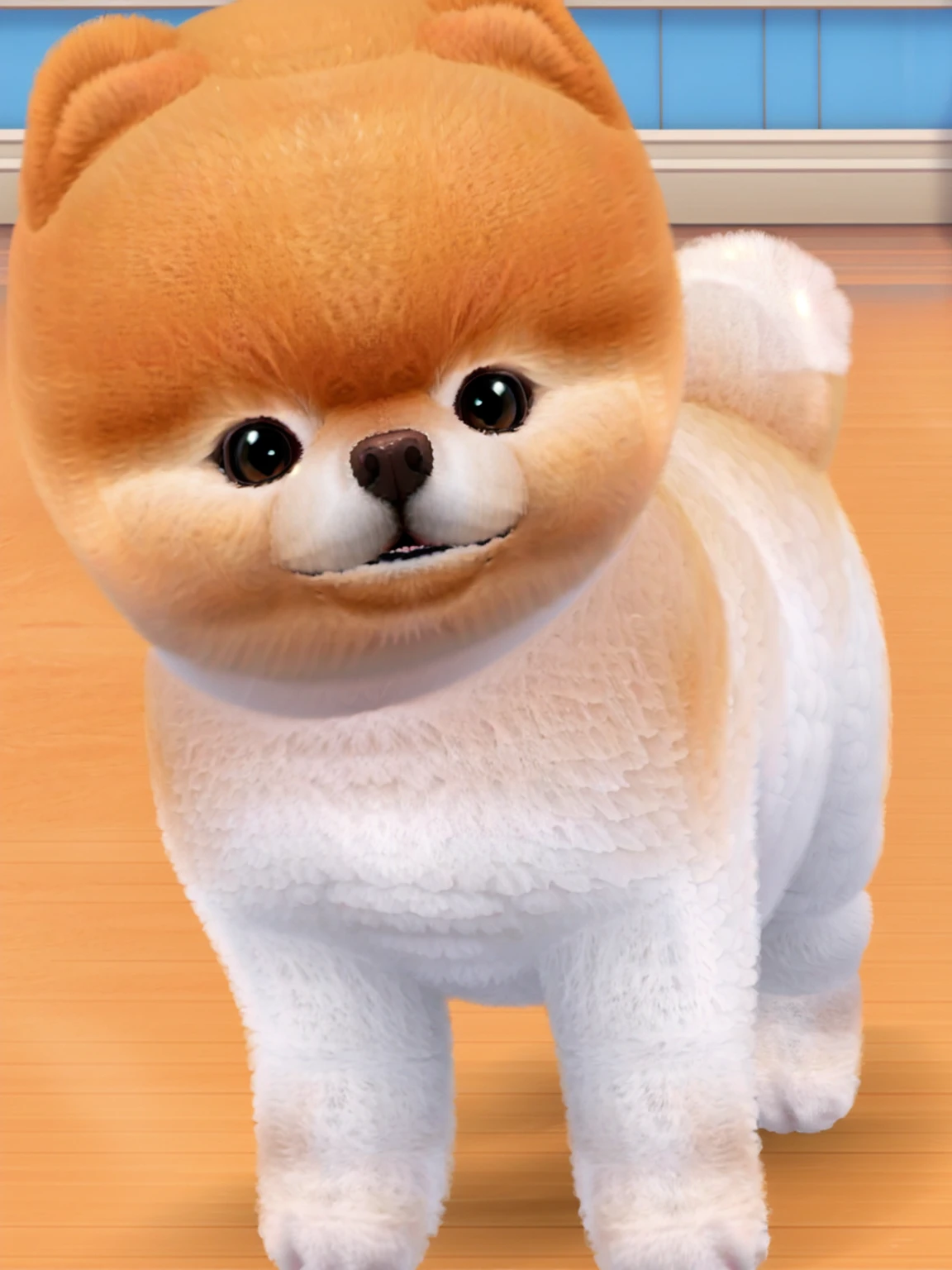 A fluffy little Pomeranian，Fine fluff，Extremely fine hair，best quality，masterpiece，（Soft colors：1.2）
