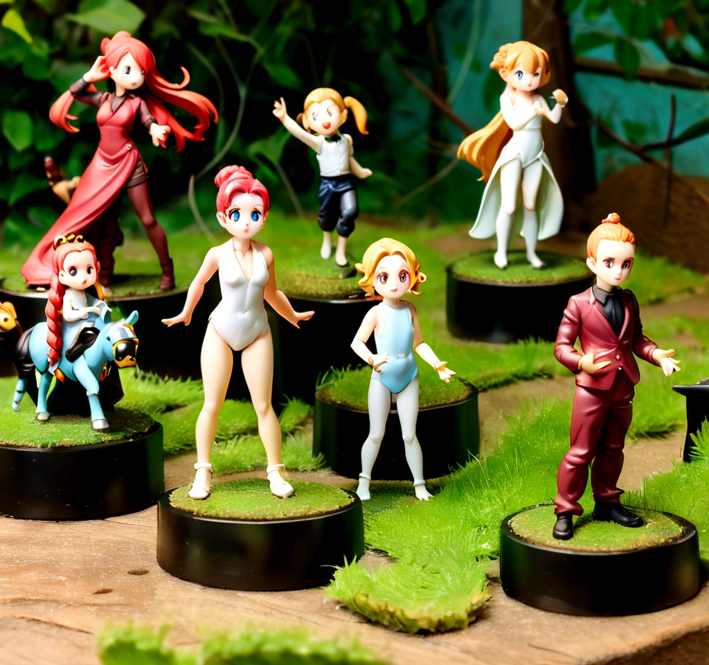 interesting, comical, , 5 , , farm background, (Playful), toy,figure, High resolution, Vibrant colors, Soft lighting, Random Action,Randomly worn,Random Angle,(Exquisite hand:1.5)(Perfect Body Proportions:1.5)(More sophisticated anime eyes:1.5)Long Hair,Random Hairstyles