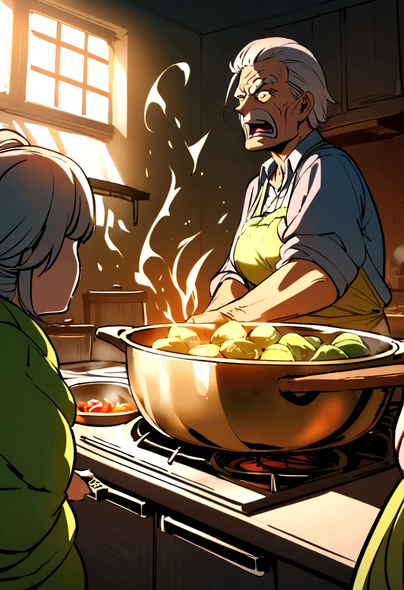 Women cooking in the kitchen, Grandpas who get angry