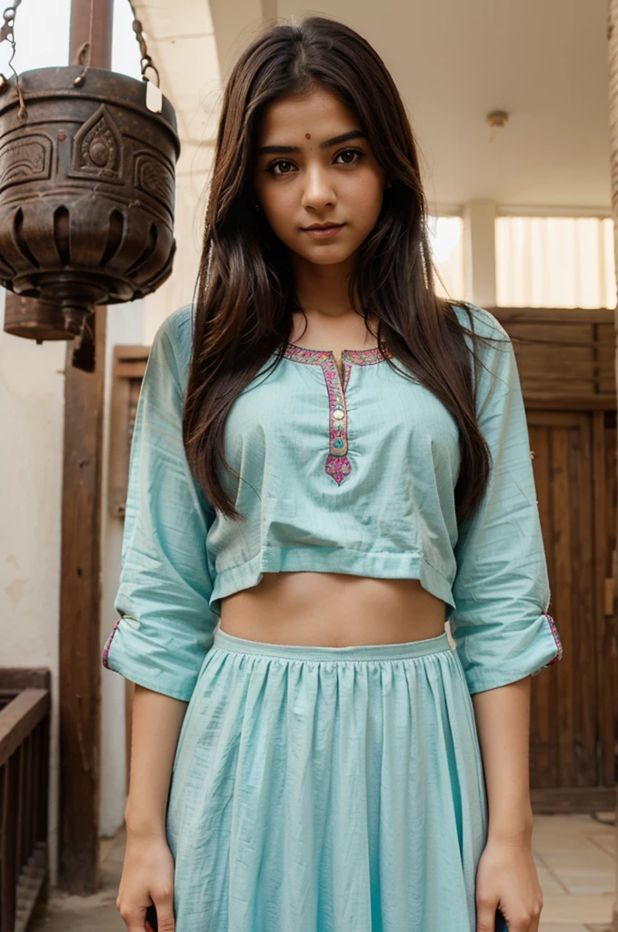 create a 24-year cute girl with kind beautiful eyes,casul indian clothes