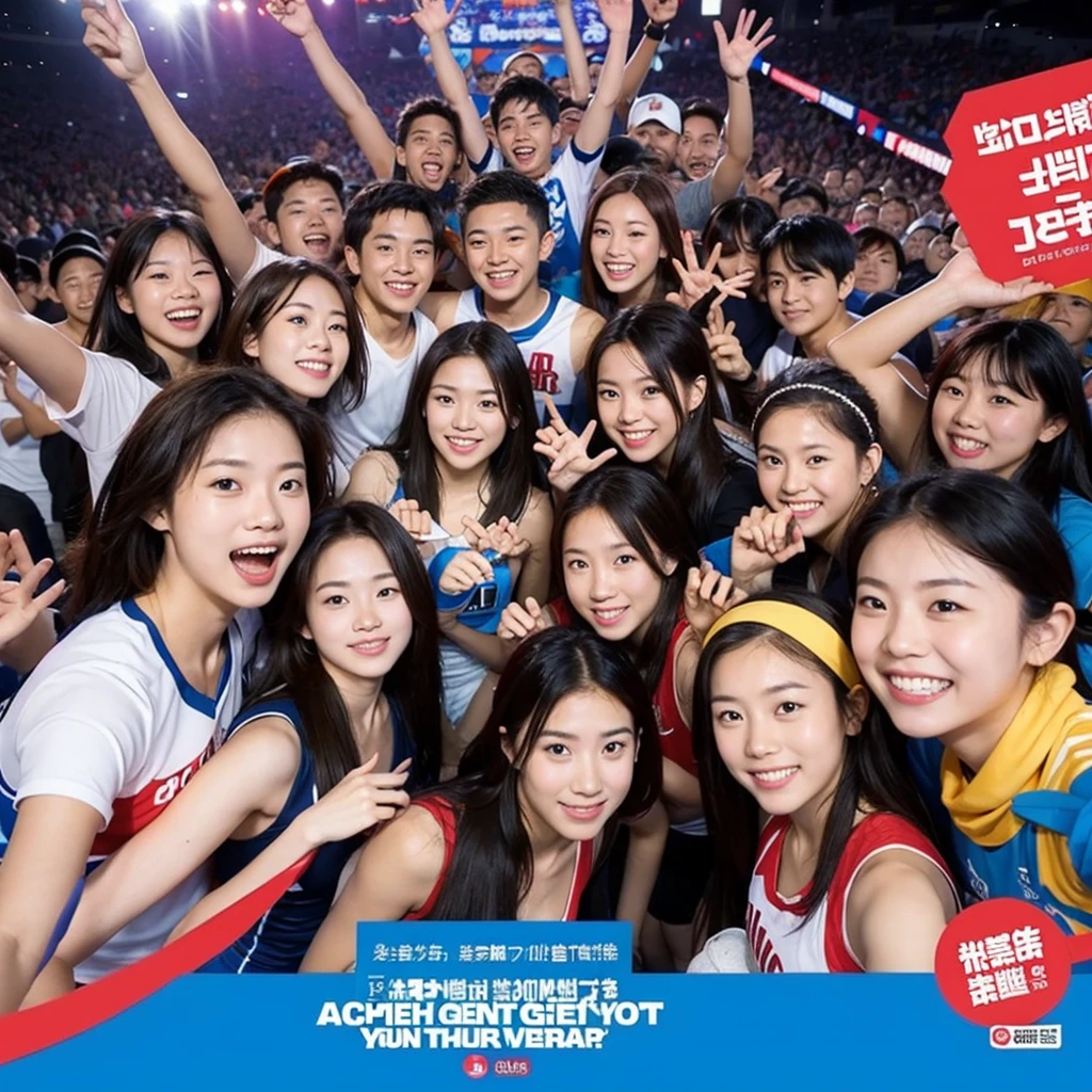 Generate a poster,Many sports youth,Take a photo together,Group photo