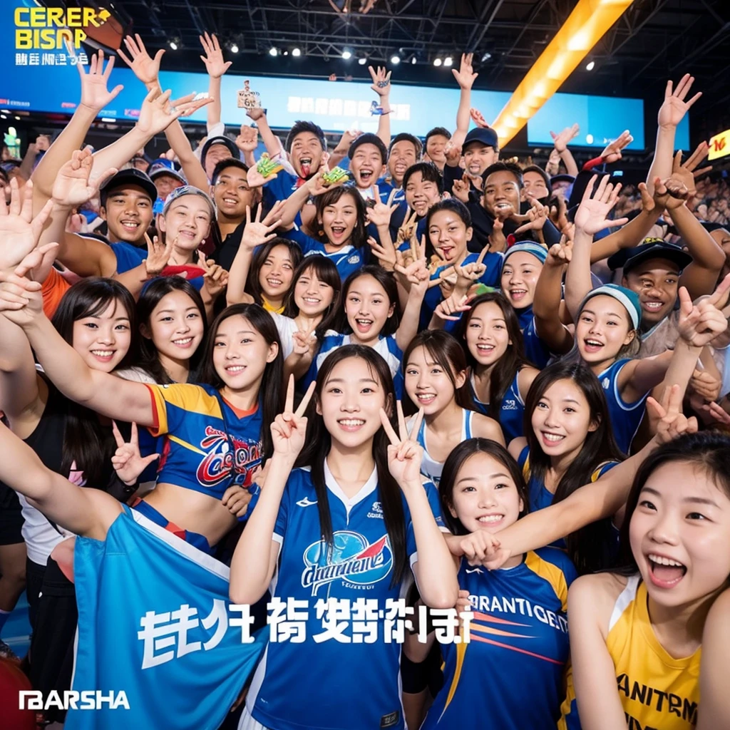 Generate a poster,Many sports youth,Take a photo together,Group photo