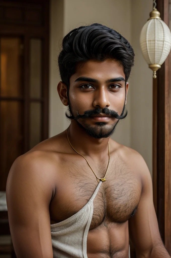 Young and handsome indian boy 18 year old with light beard, moustaches 