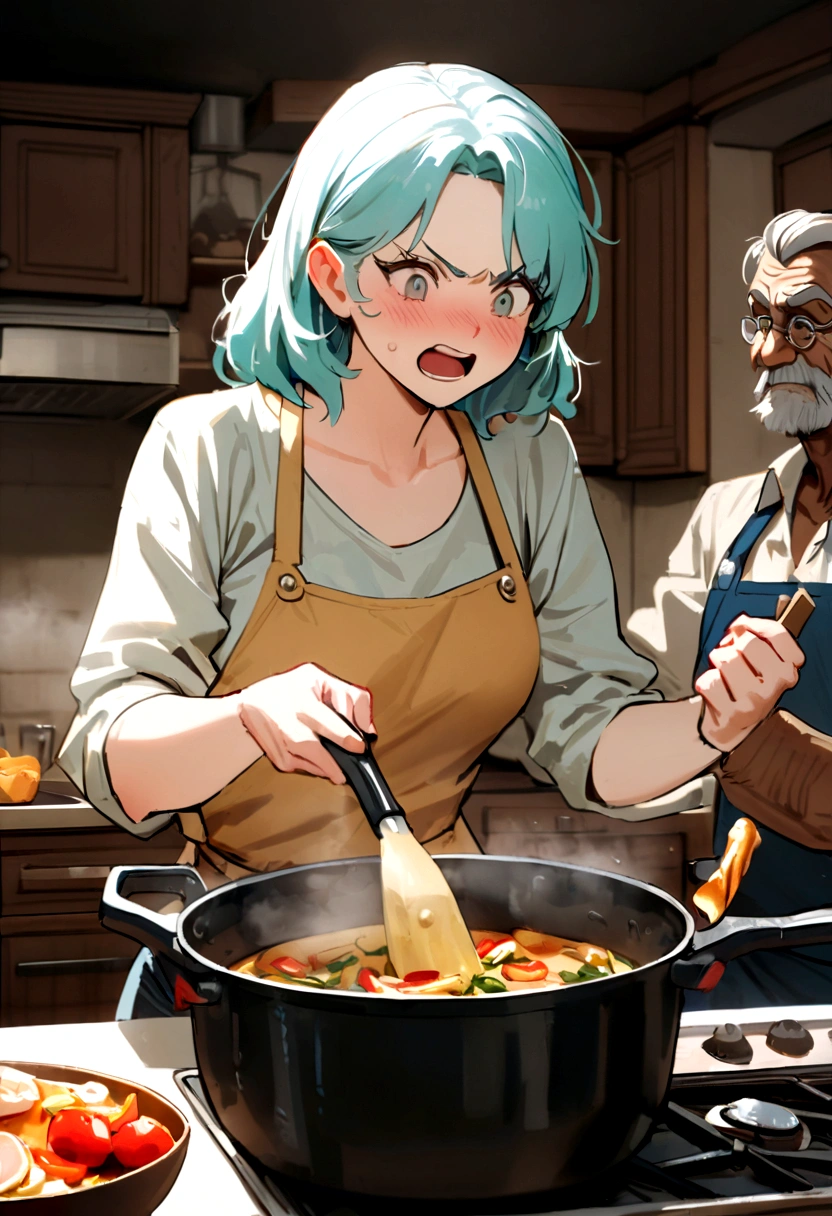 Women cooking in the kitchen, grandfathers who get angry and meddles