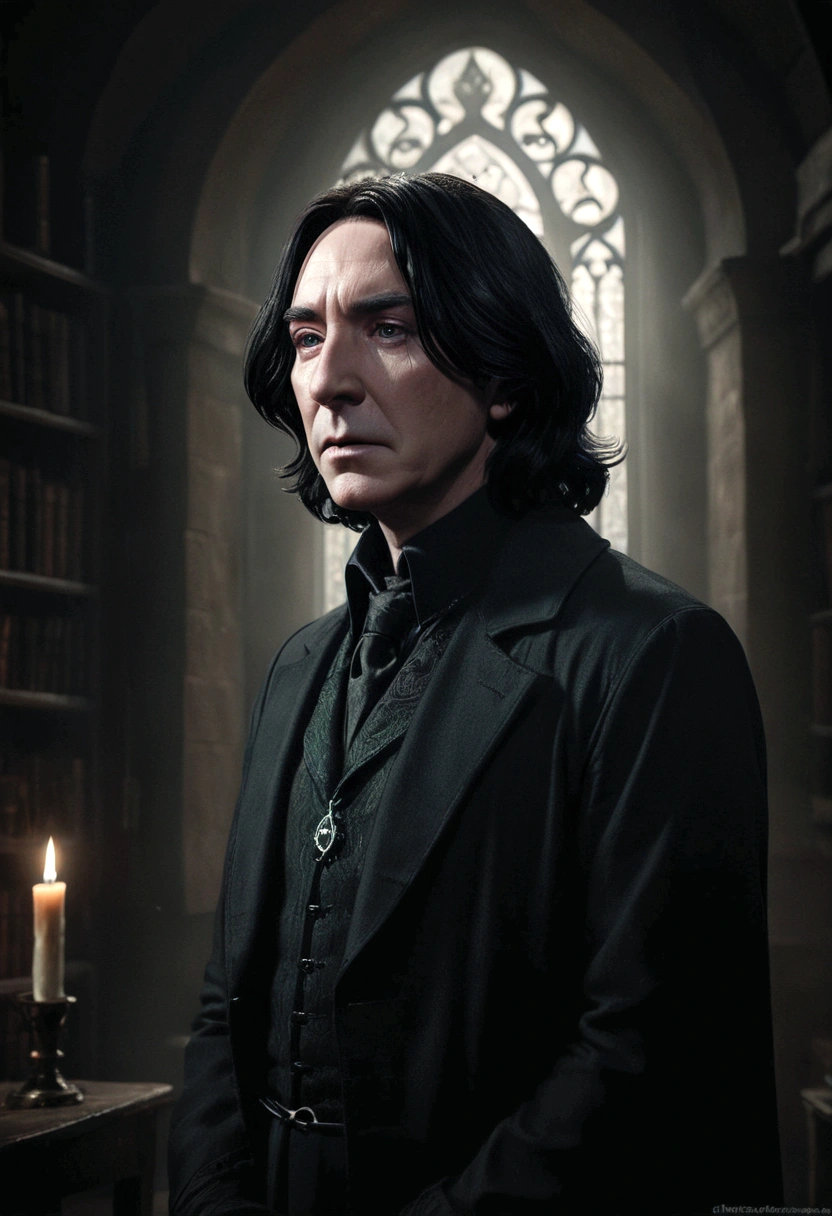 a young severus snape,third eye opening,supernatural,mystical,dark academia,moody lighting,dramatic shadows,intricate details,exquisite rendering,cinematic composition,atmospheric,chiaroscuro,dramatic lighting,rich color palette,gothic,dramatic,mysterious