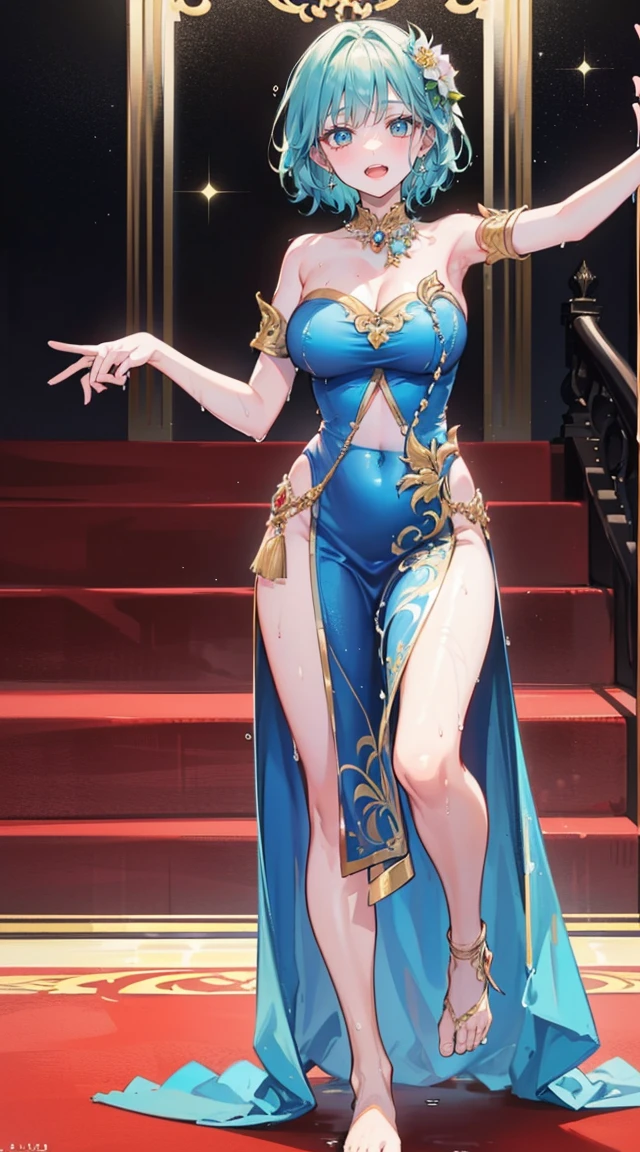 (2 young women ,beautiful woman),(เด็กหญิงshyุ 20 ปี)，smile，(light green short hair)，nobility，(princess)，blue student，Tall figure，((Strapless Thai dress))，low skirt，(Strapless Thai dressที่ไม่ทีสาย)，lolita skirt，Show your legs，Barefoot，red carpet，prom website，(nobility)，(big tits),(Various positions),Highest quality、Highest picture quality、Masterpiece,, ,(((Navel drive,dance,dance,Thai dance))), (there&#39;There&#39;s nothing hiding the pussy..), (no panties), (very good:1.2), (shy:1.2), (wet:1.2),  (feel sexually happy:1.6), 