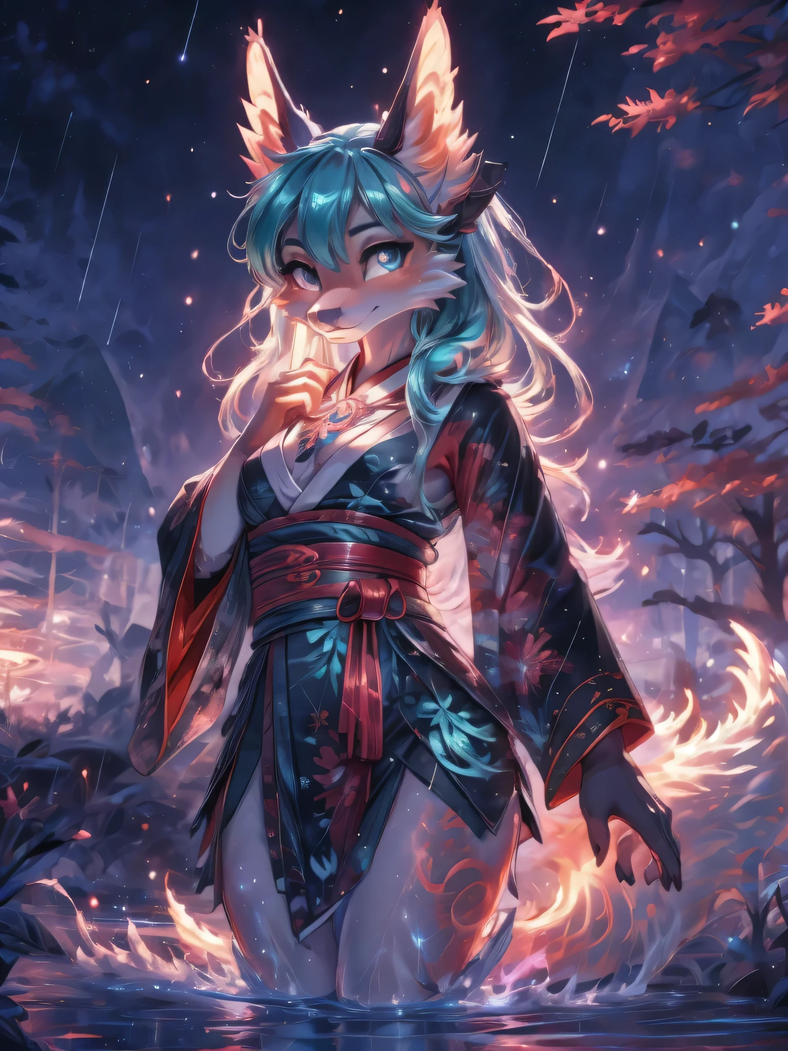 Hatsune miku alta definicion buena anatomia add_detail:1, orejas de kitsune, tatuaje tribal add_detail:1, cute girl add_detail:1, add_detail:1,traditional japasse clothes add_detail:1 japanese shrine landscape add_detail:1, fullbody  descalza add_detail, rostro altamente detallados, deep aqua iris add_detail:1 lighting eyes add_detail:3, garras de lobo, colmillos afilados add_detail:1, zorra salvaje add_detail:1, aura de luz resplandeciente add_detail:3,  sakuras landscape add_detail:1 raining day add_detail, touching water with her hands, sexy kimono add_detail:1, santuario de oracion add_detail:1, manos juntas haciendo plegaria y reverencia 