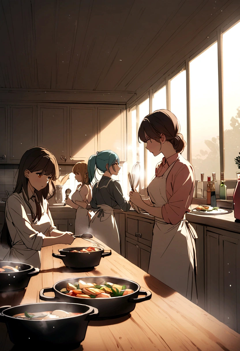 Five women cooking in the kitchen
