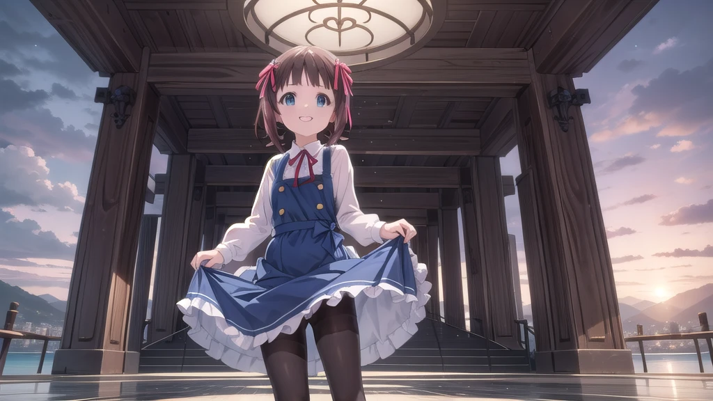CG, Unity, 8K, wallpaper, Highest quality, masterpiece,, Perfect in every detail))),alone,1人of女of子,Amami Haruka,red ribbons,View your viewers,smile,Happy,
Day,null,cumulus clouds,in spring,High resolution,colorful,Volumetric lighting,
depth_of_Field,alone_concentrated,depth of Field,Front view,whole body,
,skinny,thin,thin,(expensive:1.1),
,(blue dress),School_uniform,length_sleeve,shirt,dress,white_shirt,襟ed_shirt,head_ribbon,apron_dress,Best,(Lace-up_boots:1.1),(black_pantyhose:1.4),Panty lines,
Outdoor,Beach,
(Skin Dentition:1.4)