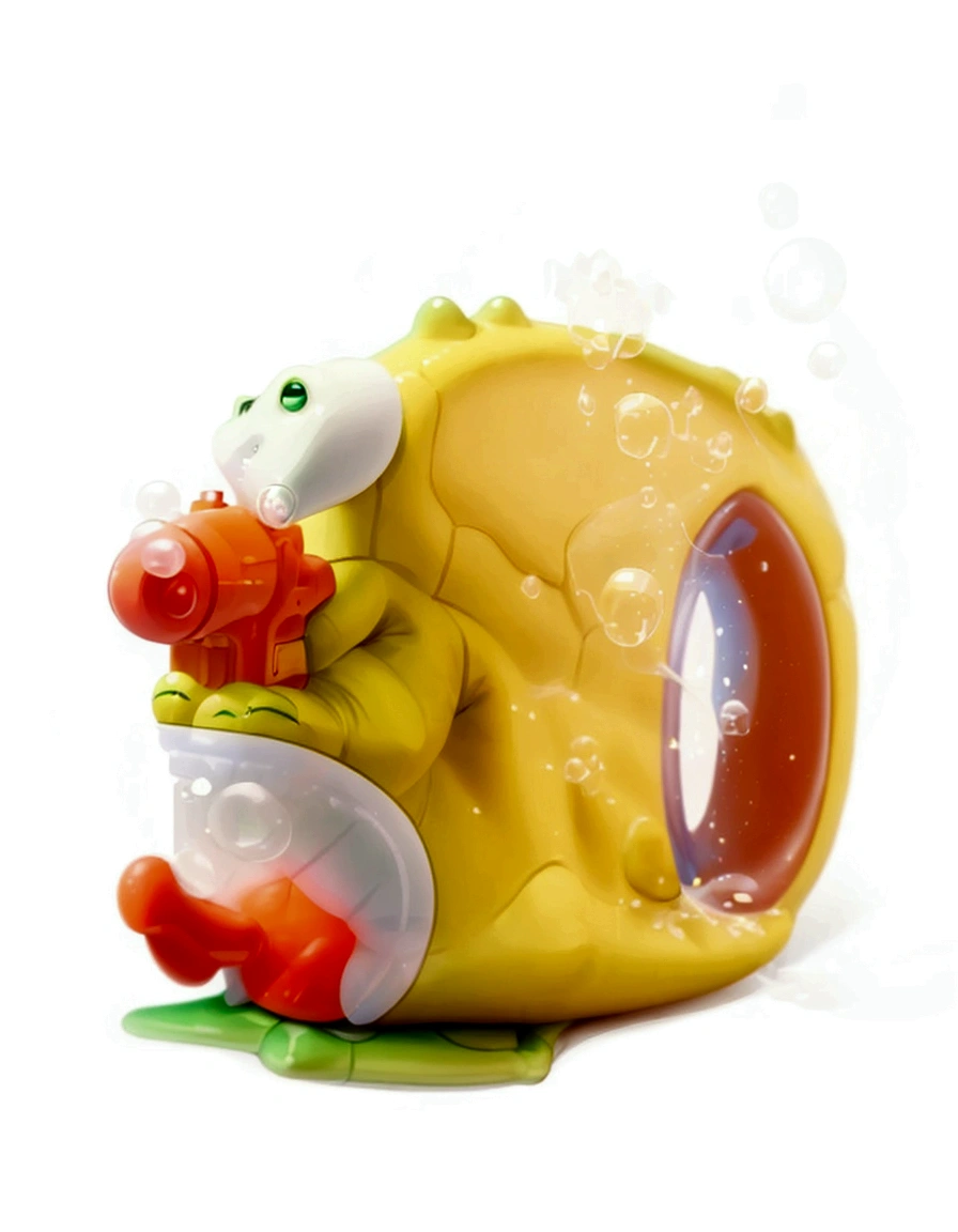 (((Green dinosaur holding a bubble gun))), Cute toys, Duck funny, Toy Design, plastic toys, Lively, kids toys,Background solid color,high quality,Clarity,