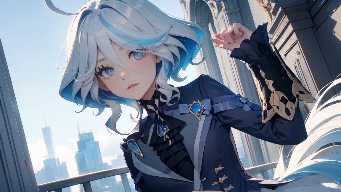 ((top quality, 8 k, masterpiece: 1.3, Ultra HD, high quality, Best quality, A high resolution, Realism)), sharp focus: 1.5, Correct anatomy 1.1., close viewing distance, Beautiful girl with a thin and lean body, , light blue hair, ocean eye color with light gradations, erotic pose, Camera angle from below, leans forward,