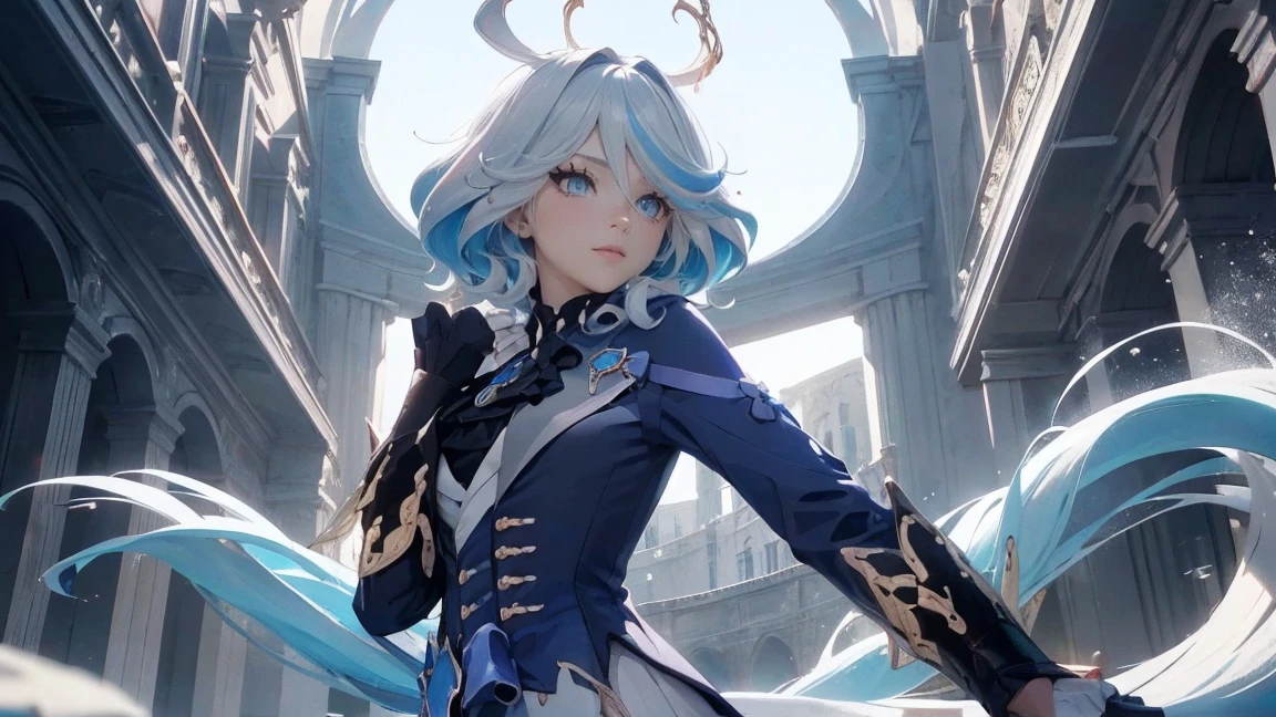 ((top quality, 8 k, masterpiece: 1.3, Ultra HD, high quality, Best quality, A high resolution, Realism)), sharp focus: 1.5, Correct anatomy 1.1., close viewing distance, Beautiful girl with a thin and lean body, , light blue hair, ocean eye color with light gradations, erotic pose, Camera angle from below, leans forward,