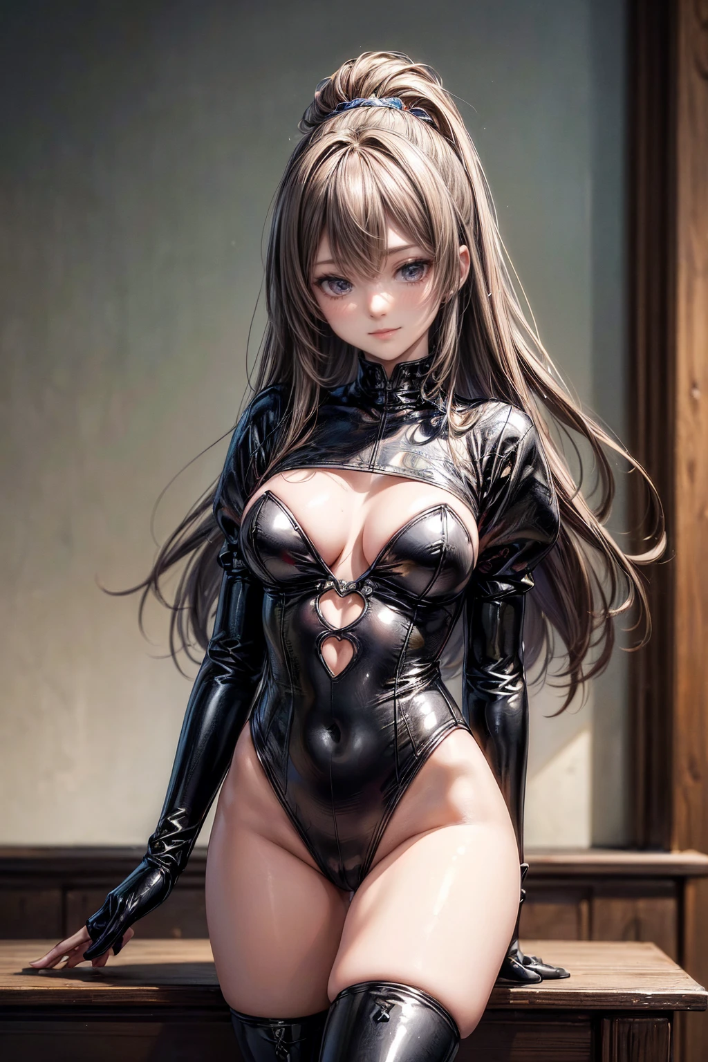 nsfw、(masterpiece, Highest quality, Super detailed:1.3), Perfect composition, 4K, (Very detailed, Super detailed), Patent leather leotard、Enamel Shorts、Long gloves、Knee-high boots, High resolution, 8k Texture, Attention to detail, Very detailed肌の質感, Magnificent details, High Sharpness, One girl, (Fine grain:1.3), (25-year-old woman:1.3),Whip the viewer、Condescending smile、