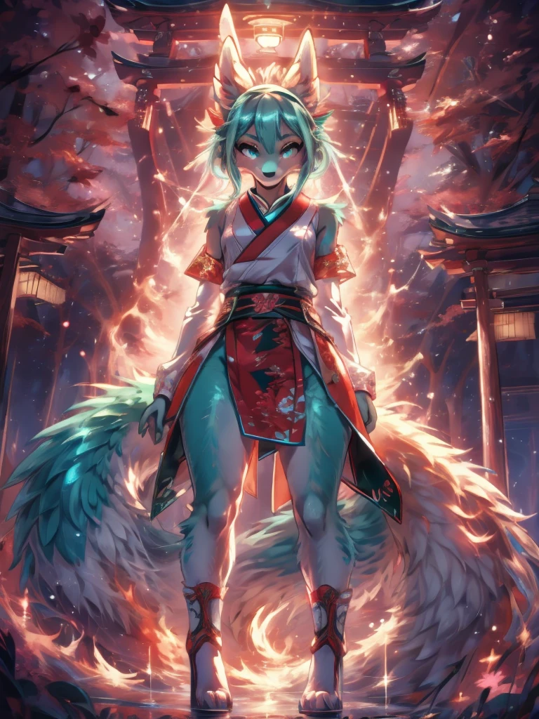 Hatsune miku alta definicion buena anatomia add_detail:1, orejas de kitsune, japanese shrine landscape add_detail:1, fullbody  descalza add_detail:1