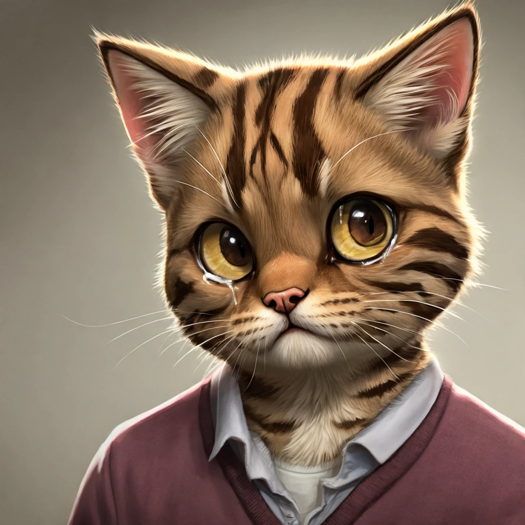 Brown tabby kitten、Crying in tears