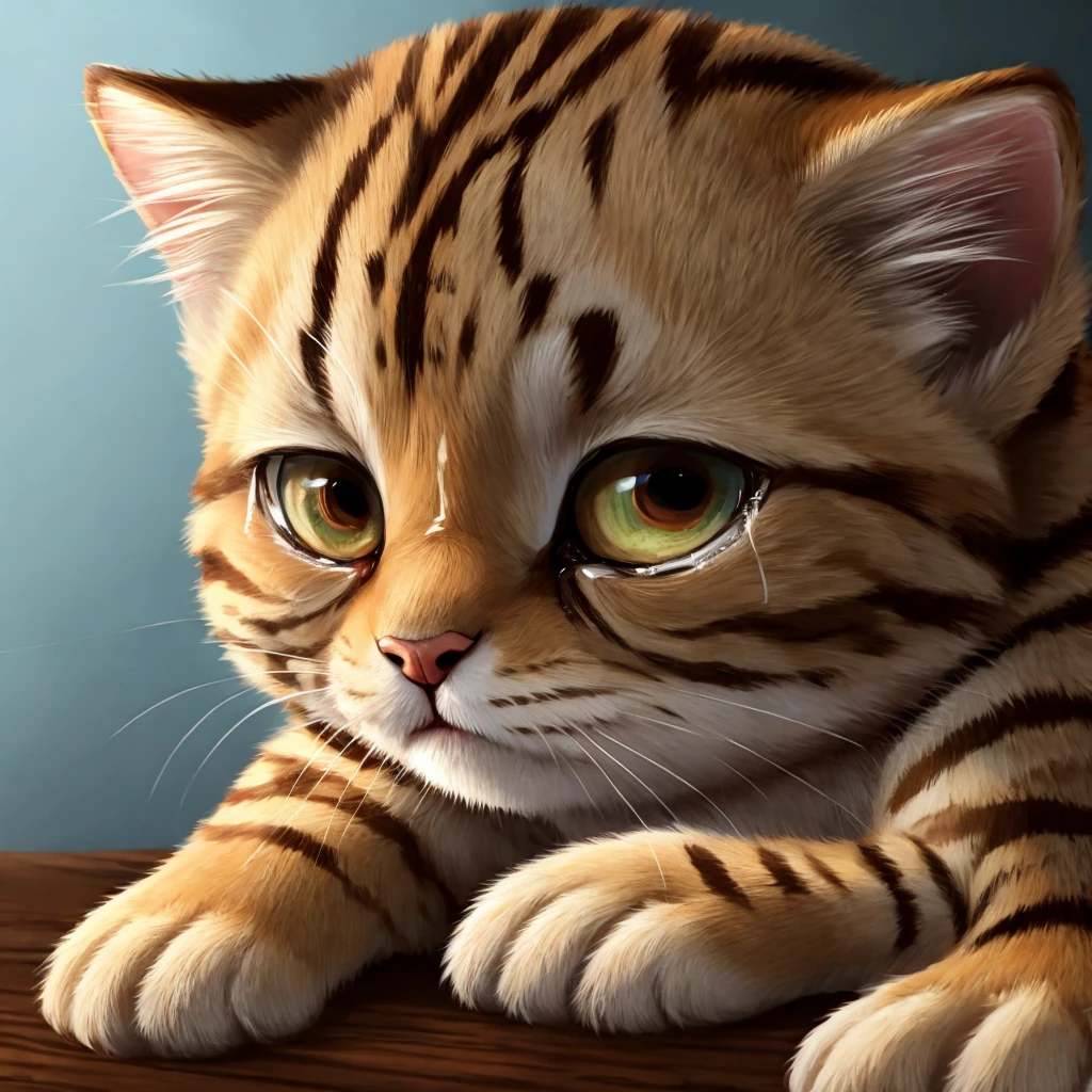 Brown tabby kitten、Crying in tears