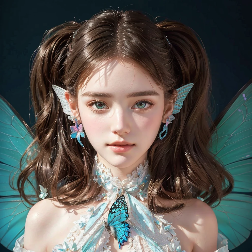 wearing butterfly decoration, butterfly decor, beautiful fairy, beautiful fairy portrait, fantasy concept,pretty girl face,photo realism, cinematic rendering, ray tracing, highest quality, highest detail, Cinematic,8K, Ultra-HD, Natural Lighting,