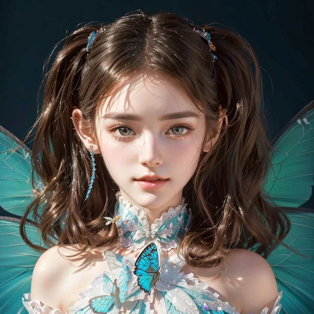 wearing butterfly decoration, butterfly decor, beautiful fairy, beautiful fairy portrait, fantasy concept,pretty girl face,photo realism, cinematic rendering, ray tracing, highest quality, highest detail, Cinematic,8K, Ultra-HD, Natural Lighting,