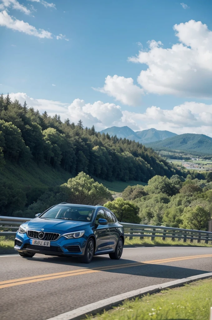 Beautiful roadside scenery，Close-up sense of speed，The car starts running，Picture with speed
