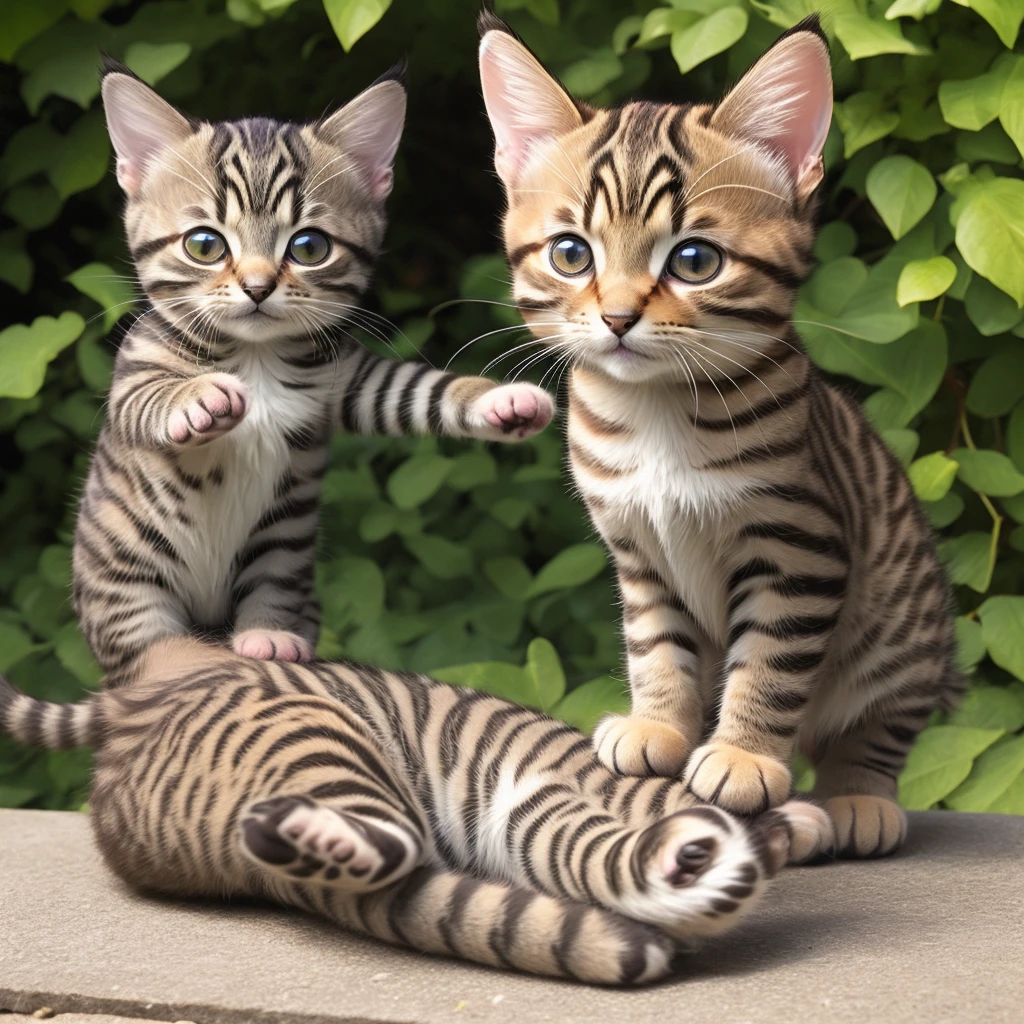 Brown tabby kitten、riding on a dog&#39;s back