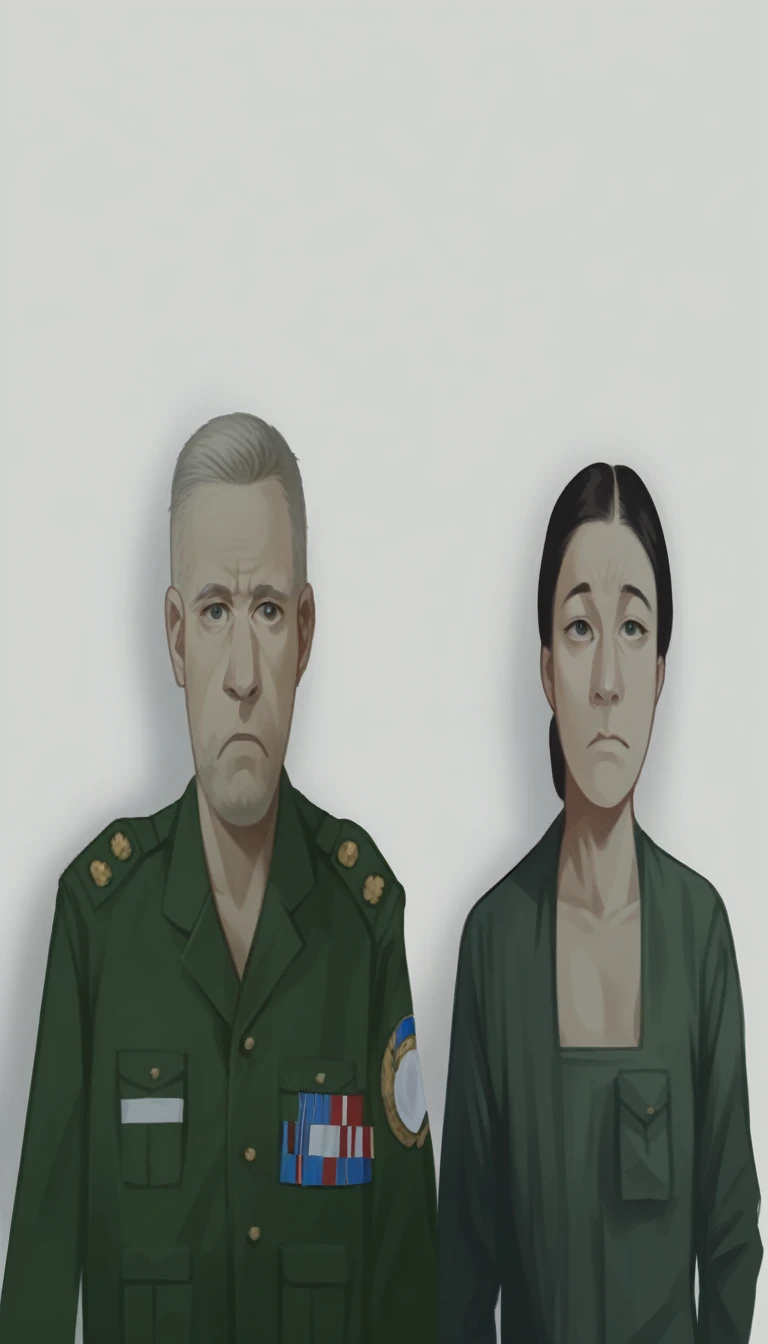 there are two people in uniform standing next to each other, wearing military uniform, highly detailed vfx portrait, highly detailed vfx portrait of, wearing a military uniform, two still figures facing camera, color footage, color image, medium shot of two characters, realistic soldiers, backdrop, portrait of two people, a colorized photo, rotoscoped, colored photo