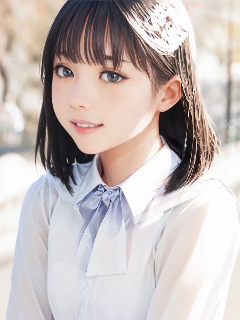 highest quality, High resolution, realistic pictures, detailed skin texture, ((Cute 12 year old Japanese girl wearing maid uniform)), view audience, slim body shape, charming gaze,  Fair skin, baby face, (flat chest:1.2), long straight hair, flower hair ornament, (loli:1.2)