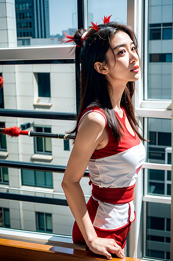 Upper Body,  girl, muscle,High rise building window cleaning, Red Tengu, the nose is long,