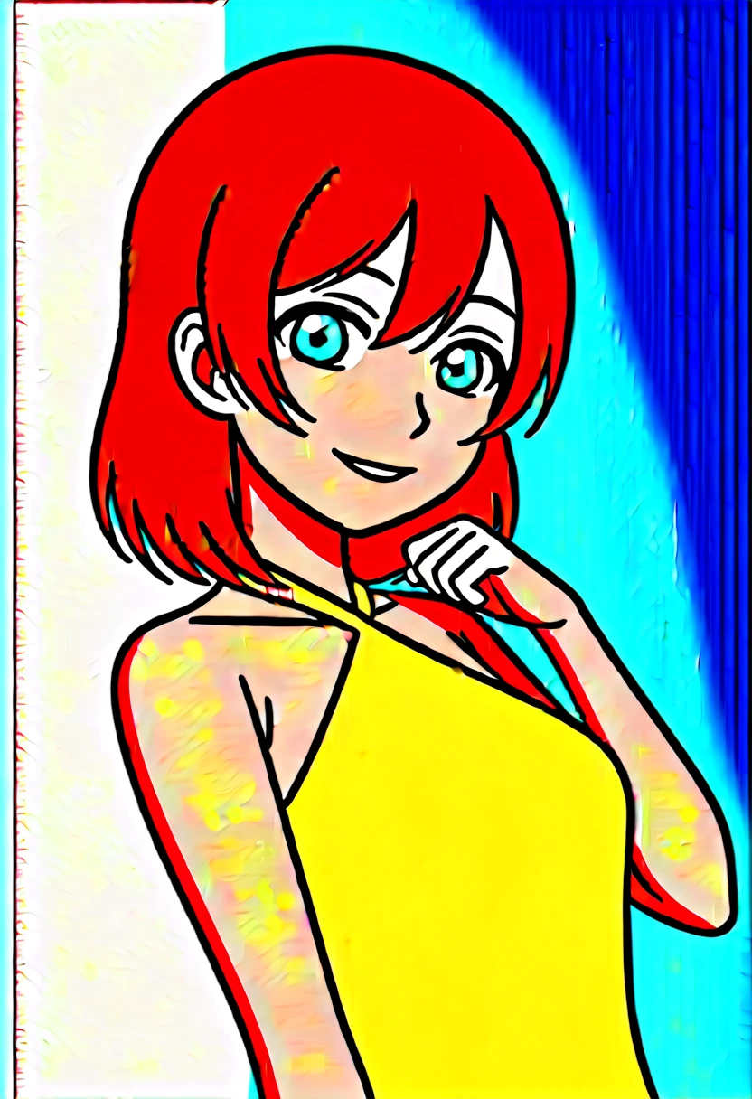 Honoka kousaka love live, blue eyes, orange hair,hair flower, solo, Fashion ,sideboobs, boobgasm, bshoulders, perfect eyes, Perfect iris，Perfect skin，Soft front light，Casual，indoors；（pastel colour:1.2）, halter neck,thin straps , ????, cowboy shot