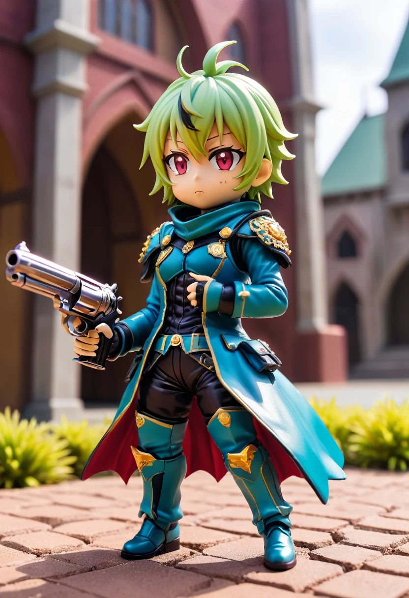 Esbian all over、Cool Beelzebub、Pop Beelzebub、Villain、Diorama、Simple Background、armor、holding a revolver in hand、Best Quality, Capture the cutest moments, Depth of written boundary, Super detailed, Ultra-high resolution, Octadale, 8k, 16km race