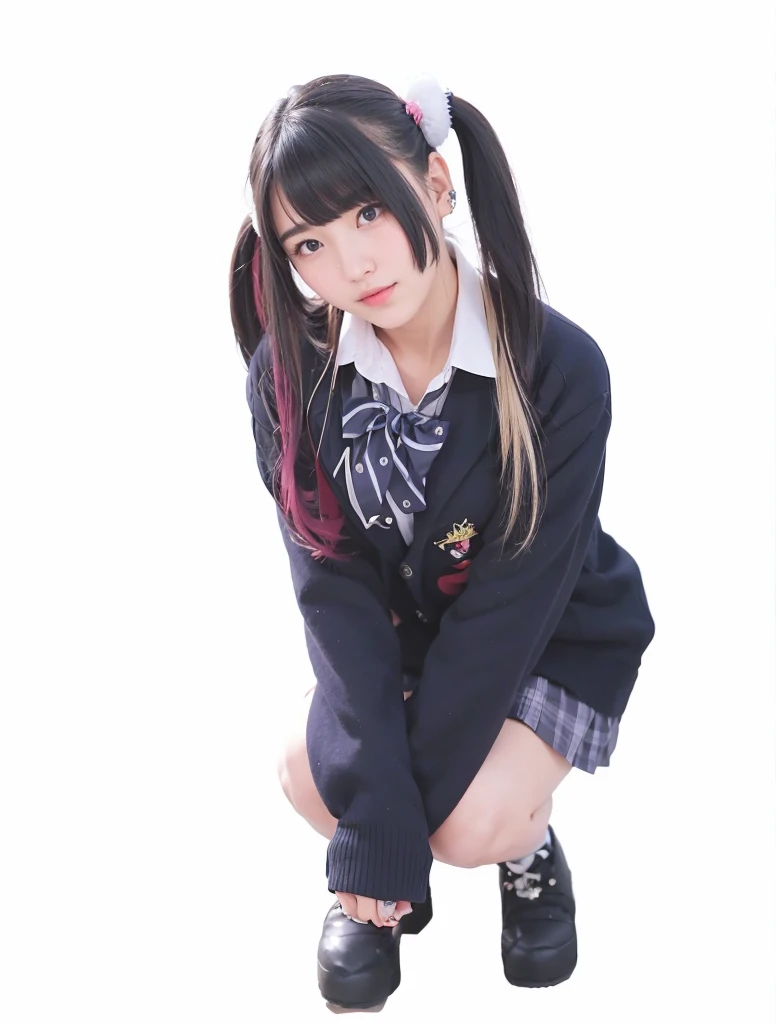 A woman in a high school girl&#39;s uniform is sitting and looking diagonally upwards